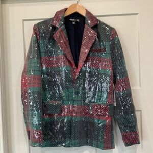 Johnny Wujek Sequin Plaid Blazer Size XS NWT Holiday Sparkle Jacket